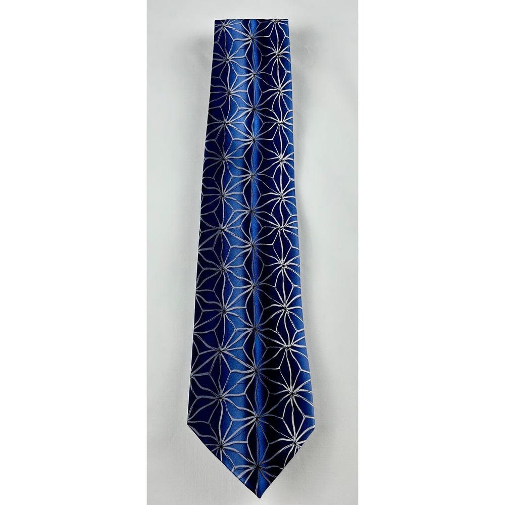 J. Garcia Silk Tie Aztec‎ Objects Blue Geometric Pattern Made USA Mens